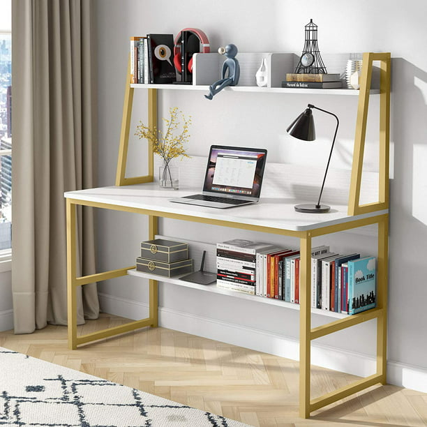 Tribesigns Computer Desk With Hutch And, Small Office Rectangular Desk With Hutch Bookcase