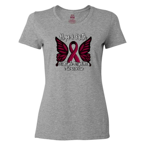 Inktastic Multiple Myeloma Cancer Awareness Hope & Faith with Butterfly Ribbon Women's T-Shirt