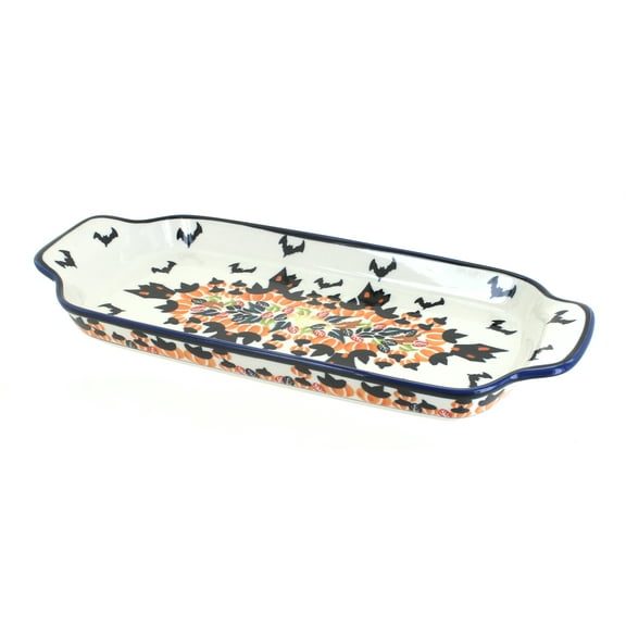 Blue Rose Polish Pottery Haunted House Bread Tray with Handles