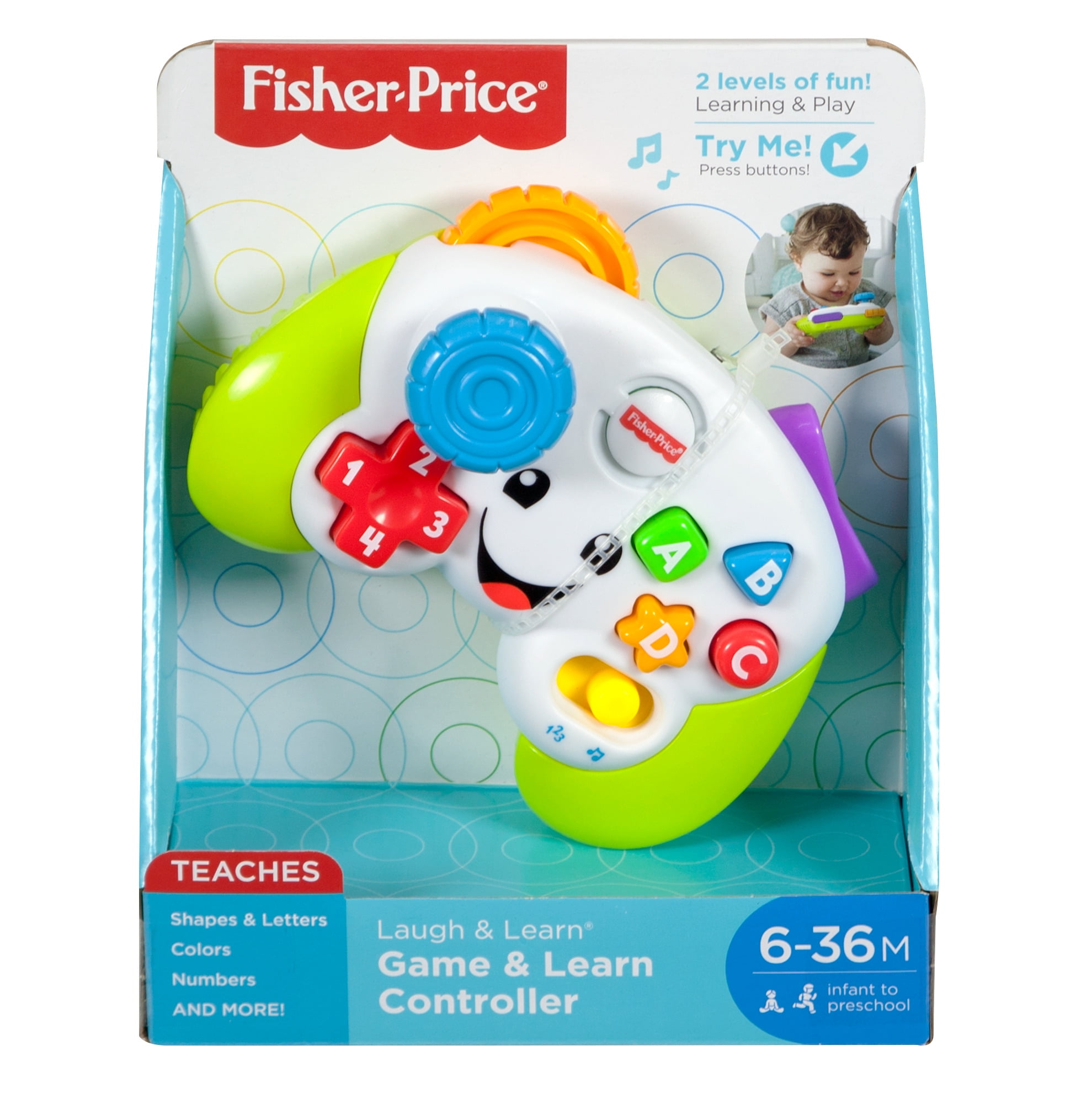 Fisher-Price Laugh & Learn Game & Learn Controller Musical Baby Toy with Lights, Multilanguage Version, Pretend video game controller learning toy for babies and toddlers with 2 musical play modes: Learning and Play