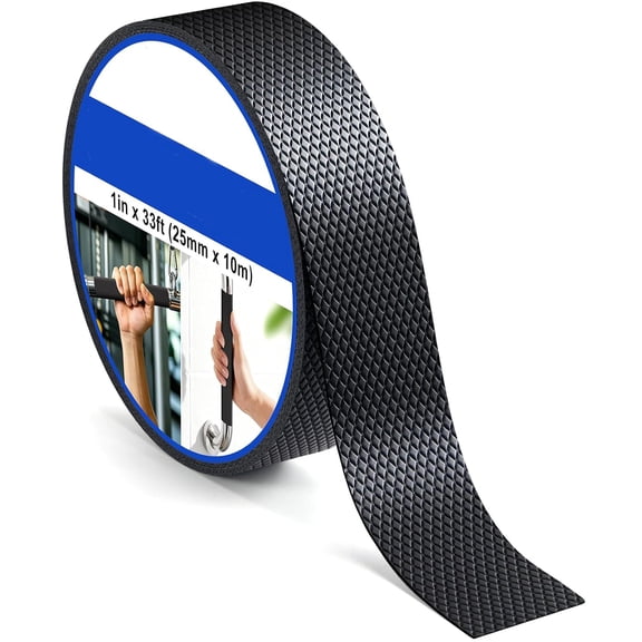 ICERUN 1 Inch X 33 Ft Black Rubber Grip Tape,Ultra Strong Adhesive Anti-Slip Textured Tape,Waterproof & Heat Resistant Cushion Pad for Handles,Rubber Grip Tape