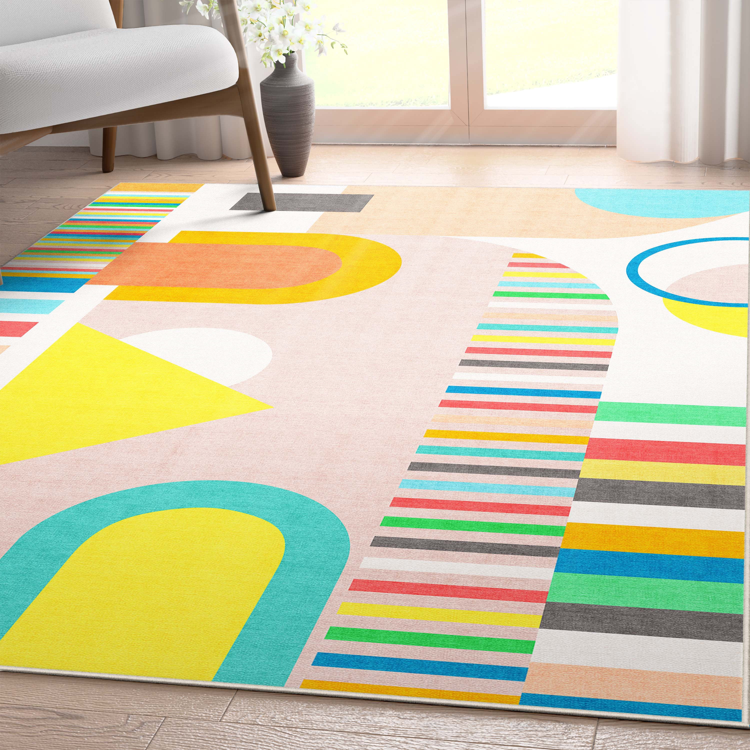 Well Woven Apollo Parade Modern Geometric Kids Multi Color Flat Pile Easy to Clean 7'10" x 9'10" Area Rug for Living Room Dining Room Bedroom and Kitchen