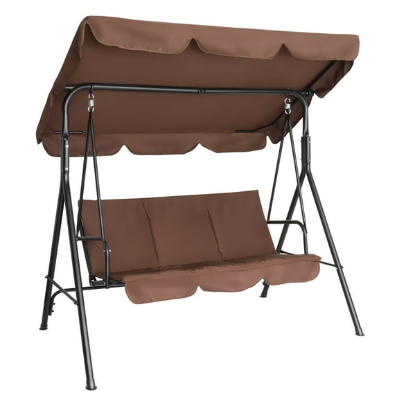 VINGLI 3-Person Porch Swing w/ Canopy Support 450 lbs w/ Cushions, Brown