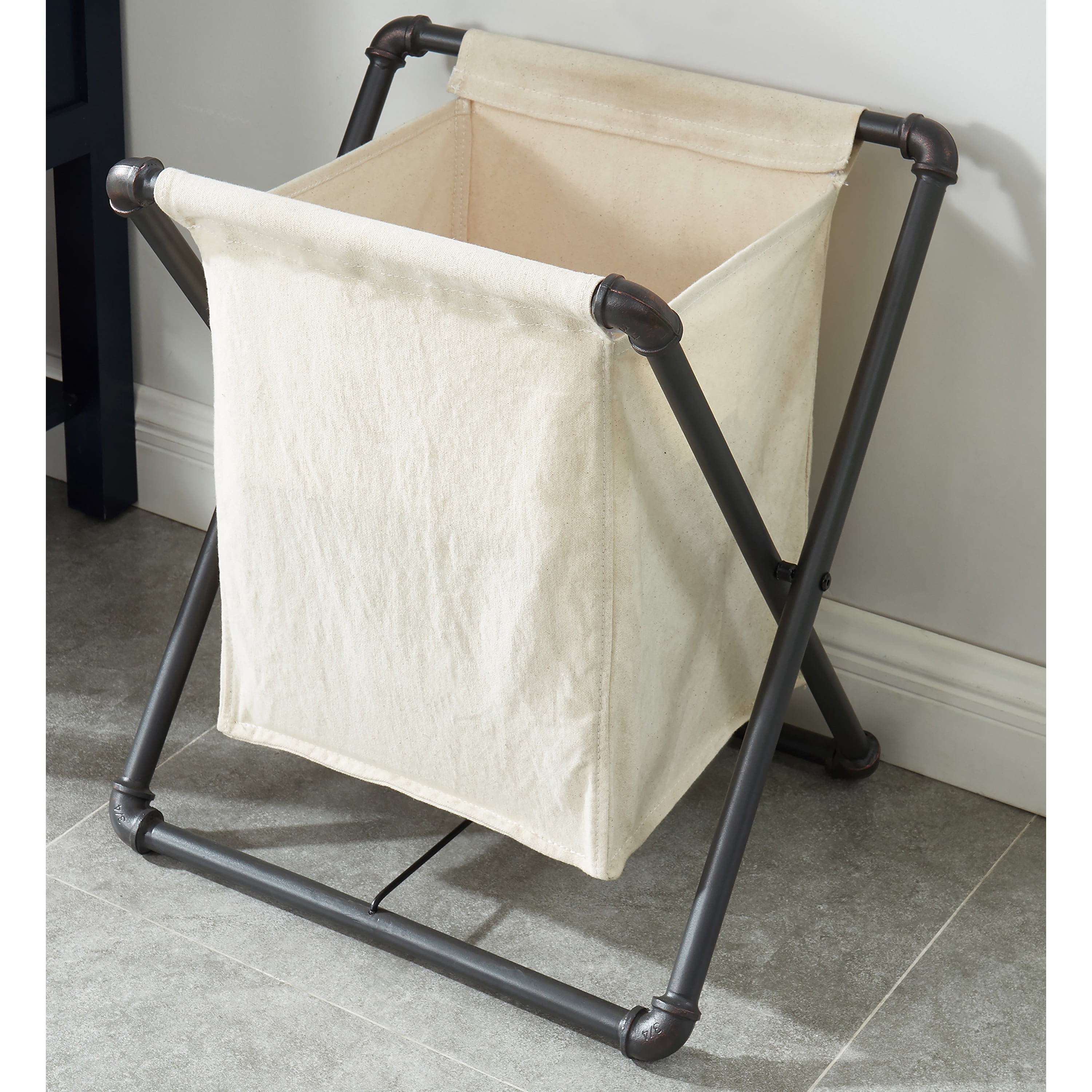 Furniture of America Nurle Industrial Laundry Hamper, Sand Black and White
