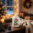 thumbnail image 3 of Christmas Initial Ceramic Mug,11 oz Coffee Cup with Cute Green Glitter Letter & Santa Hat Decor,Home Office Use,Ideal Holiday Gift for Family(S), 3 of 7