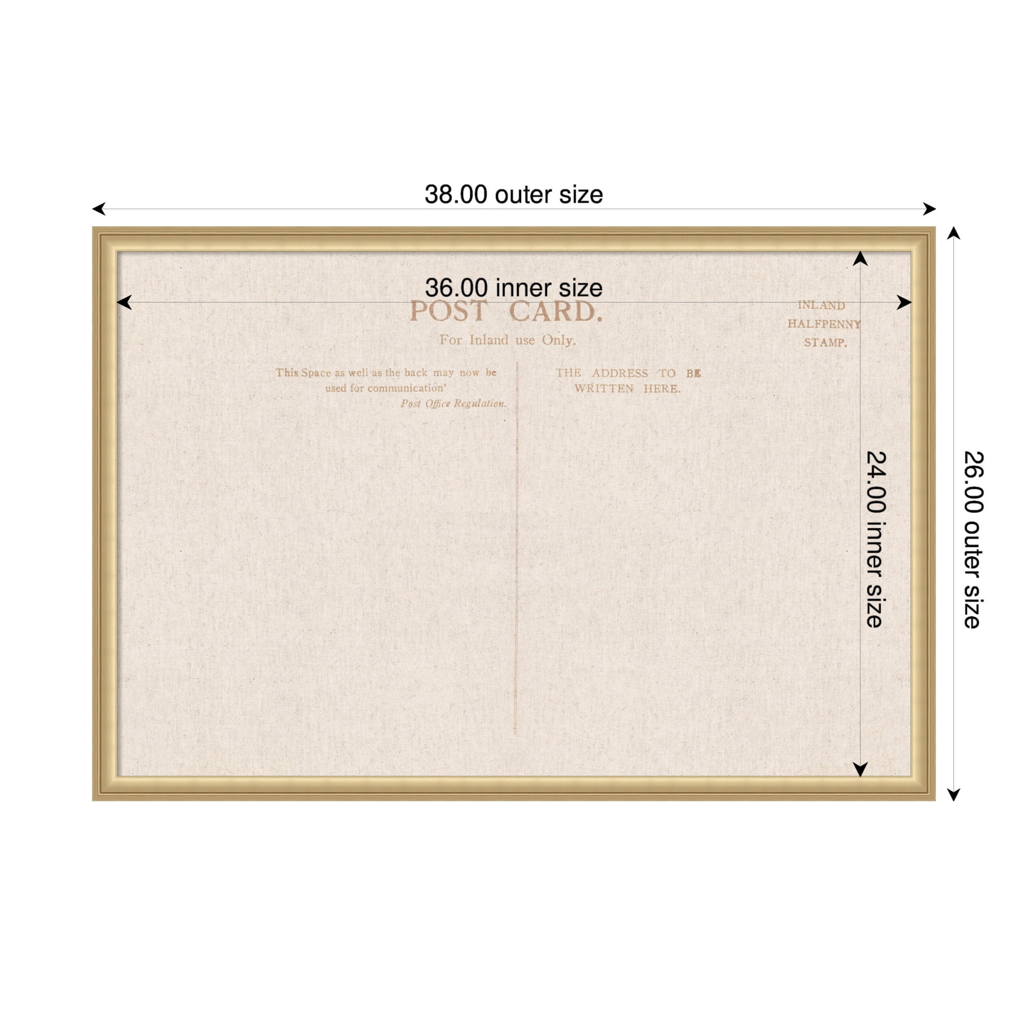 Kate and Laurel Framed Fabric Pinboard 38 x 26, Linen Vintage Post Card Printed Linen Classic Bulletin Board for Use as a Vision Board or Wall Organization, Florence Gold Frame