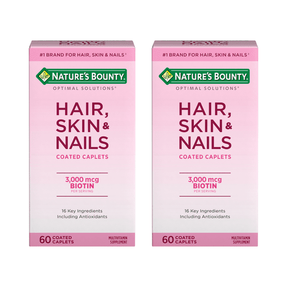 (2 pack) Nature's Bounty Optimal Solutions Hair, Skin & Nail Vitamin Caplets with Biotin 3000 mcg, 60 Ct