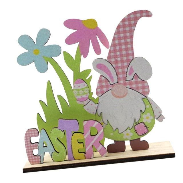 Adorno de madera de Pascua para primavera, figura impresa, suministros para fiestas, manualidades, juguetes, letrero de mesa, bricolaje, para árbol, escritorio, habitación, Pascua de gnomos