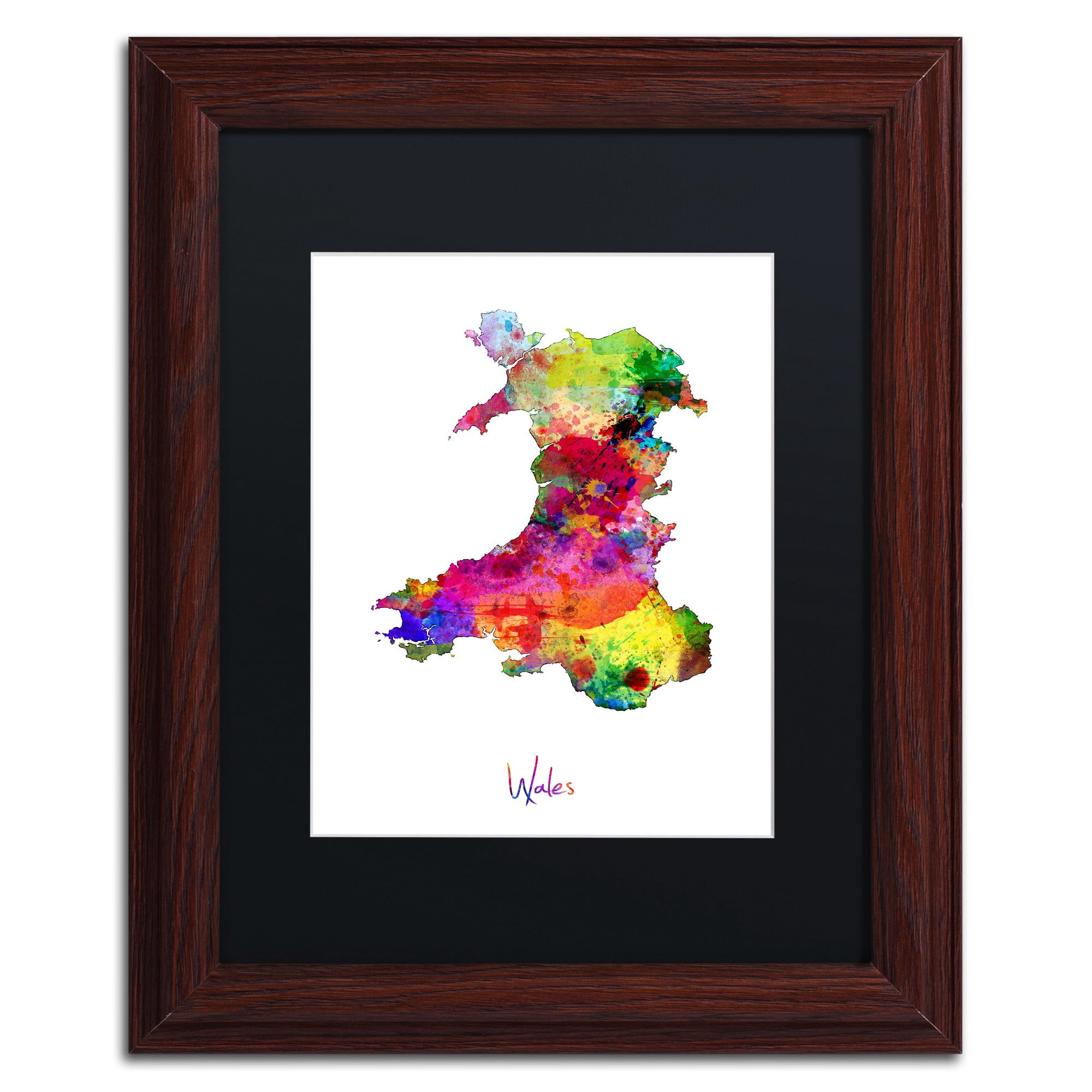 Trademark Fine Art "Wales Watercolor Map" Canvas Art by Michael Tompsett Black Matte, Wood Frame