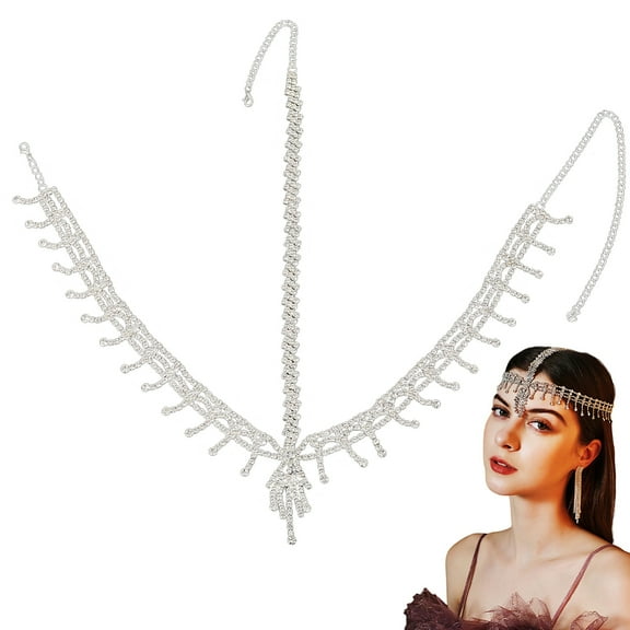 Rhinestone Mesh Headpiece Cap Alloy Head Chain Bridal Party Hair Accessories for Women Girls Silver 549x31~63mm