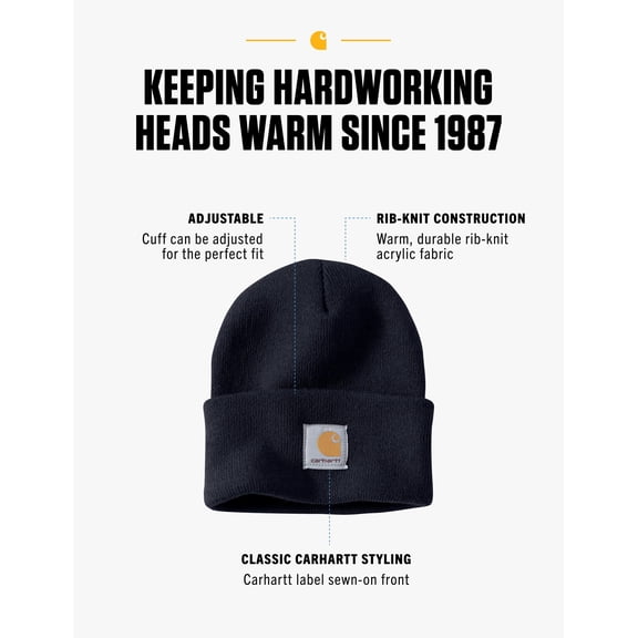 Carhartt Men's Knit Cuffed Beanie, Navy, One Size J101