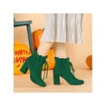 thumbnail image 6 of BLISSFUL STEP Women's Round Toe Ruffle Decor Block Heel Ankle Boots Green 10, 6 of 8