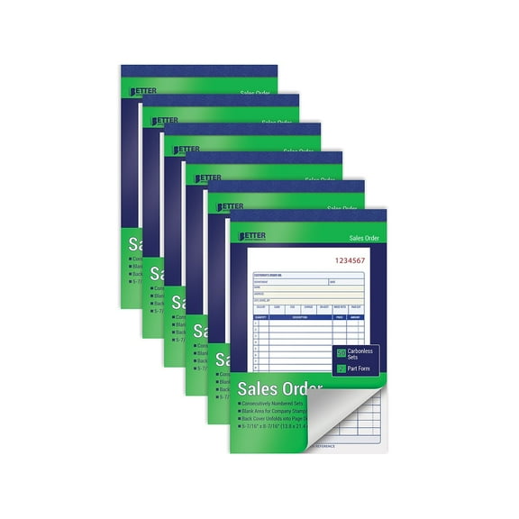 Better Office 2-Part Carbonless Sales Order Book 5.44" x 8.44" 50 Sets/Book 6 Books/Pack (66106-6PK)