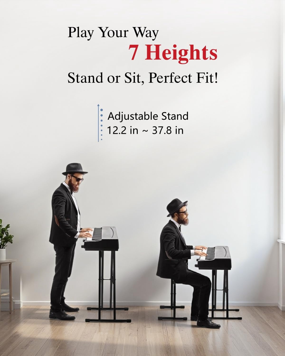 Extra Stability Piano Stand And Bench For 88-key & 61-key Keyboard  Adjustable Chair With Cushion Foldable X-style Padded Seat Compact Black