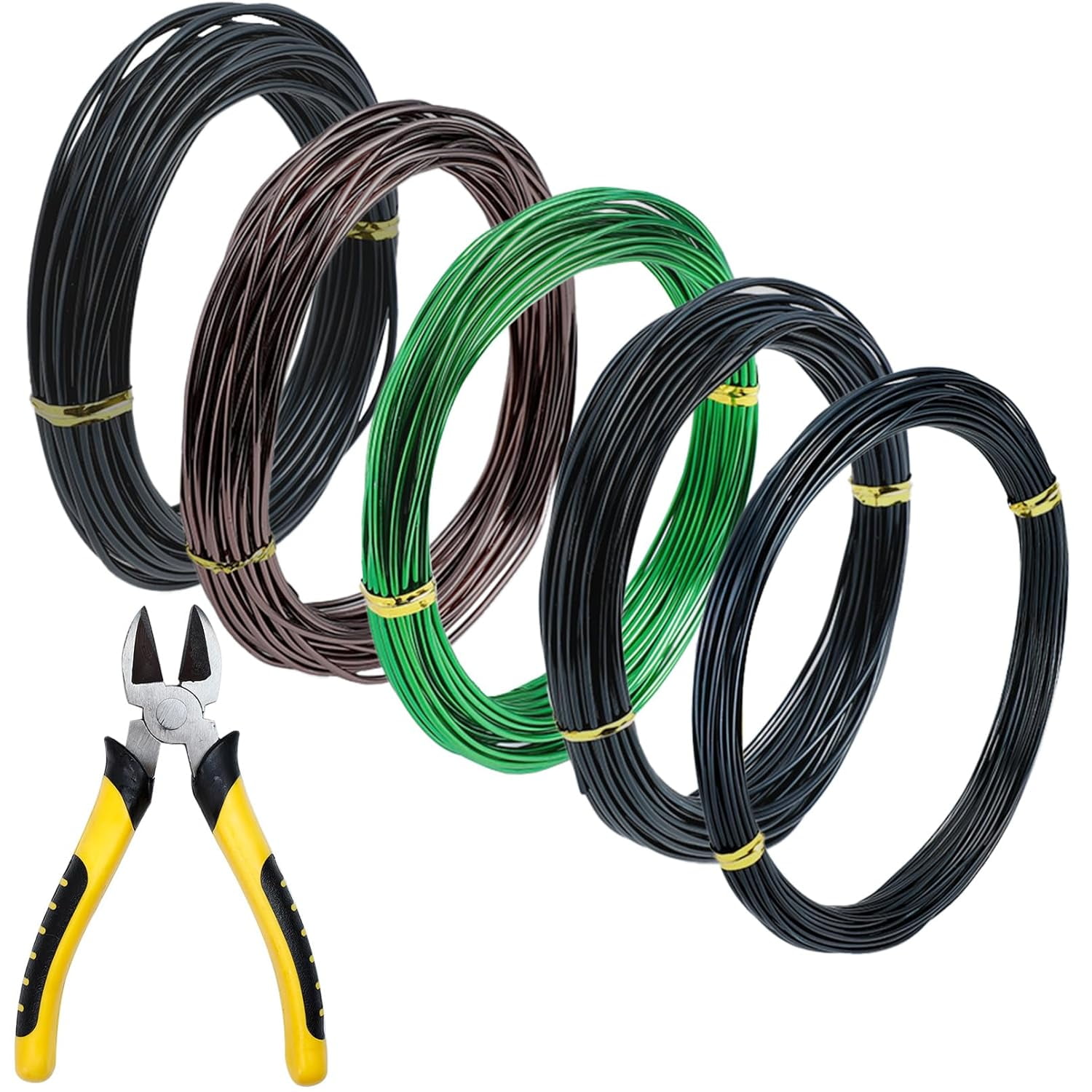 RGHJAR-5 Roll Bonsai Wires, Anodized Aluminum Bonsai Training Wire with Wire Cutter, 3 Colors and 3 Sizes (1mm, 1.5mm, 2mm), Total 160 Feet, Aluminum Wires for Indoor Garden Small Trunks DIY Tools