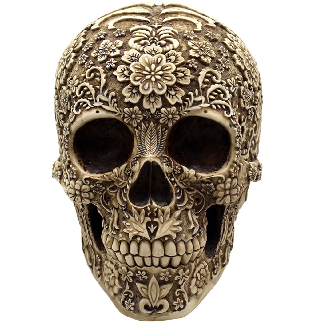 Rivet Helmet Multiple Styles Grinning Skeleton Head Sculpture for Halloween Macabre Spooky Day of The Dead Decor Figurines Sculptures Human Skull Statue Home Décor