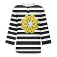 thumbnail image 3 of ALLLIST Black Women's Tops Striped V-Neck 3/4 Sleeve Casual Button T-Shirts Basic Dress Blouses for Women, 3 of 3