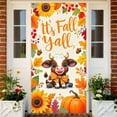 thumbnail image 3 of It’s Fall Y’all Door Cover Thanksgiving Backdrop Pumpkin Sunflower Baby Cow 71x35 Inch Cute Autumn Banner for Porch Wall Decor Fall Farm Party Photo Booth Props, 3 of 6