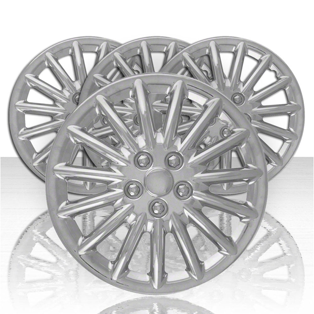 Set of Four 17" Chrome ABS 15 Spoke Hubcap Wheel Covers (Push-on)