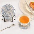 thumbnail image 5 of Haosy Set of 6 Drink Woven Coaster with Holder Heat Resistant Non-Slip Bar Coasters 4 Inches Blue White Stripes and Blue Flowers, 5 of 7