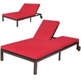 thumbnail image 2 of Costway 2-Person Patio Rattan Lounge chair Chaise Recliner Adjustable Cushioned Red, 2 of 12