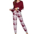 thumbnail image 4 of PNTUTB Pajamas Set for Women Comfy Long Sleeve Solid Color Top and Checkered Pant Loungewear Set with Pockets, 4 of 5
