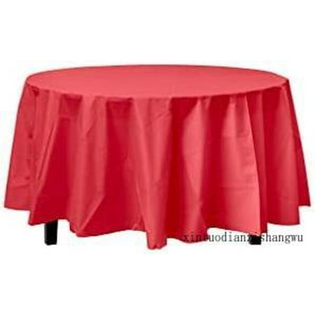

12-Pack Premium Plastic Tablecloth 84In. Round Table Cover - Red