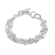 Roly Beads Silver Bold Toggle Closure Multi Chain Layer Adjustable Bracelet for Woman Everyday Accessory Great Gift