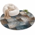 Slate Blue Squares Area Rug 3.3', Non-Slip Washable Round Indoor rug ...