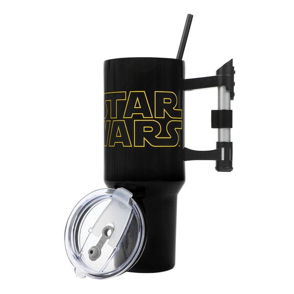 Star Wars Vacuum Insulated 40 Oz Stainless Steel Tumbler with Sculpted Lightsaber Handle Leak-Proof Lid & Double-Wall Insulation for Travel or Home