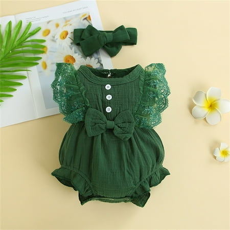 

XZZjjl Baby Girl Romper Sleeveless Ruffle Bow Decorated Romper Jumpsuit Bodysuit with Headband Babies Clothes Girl Romper Fall