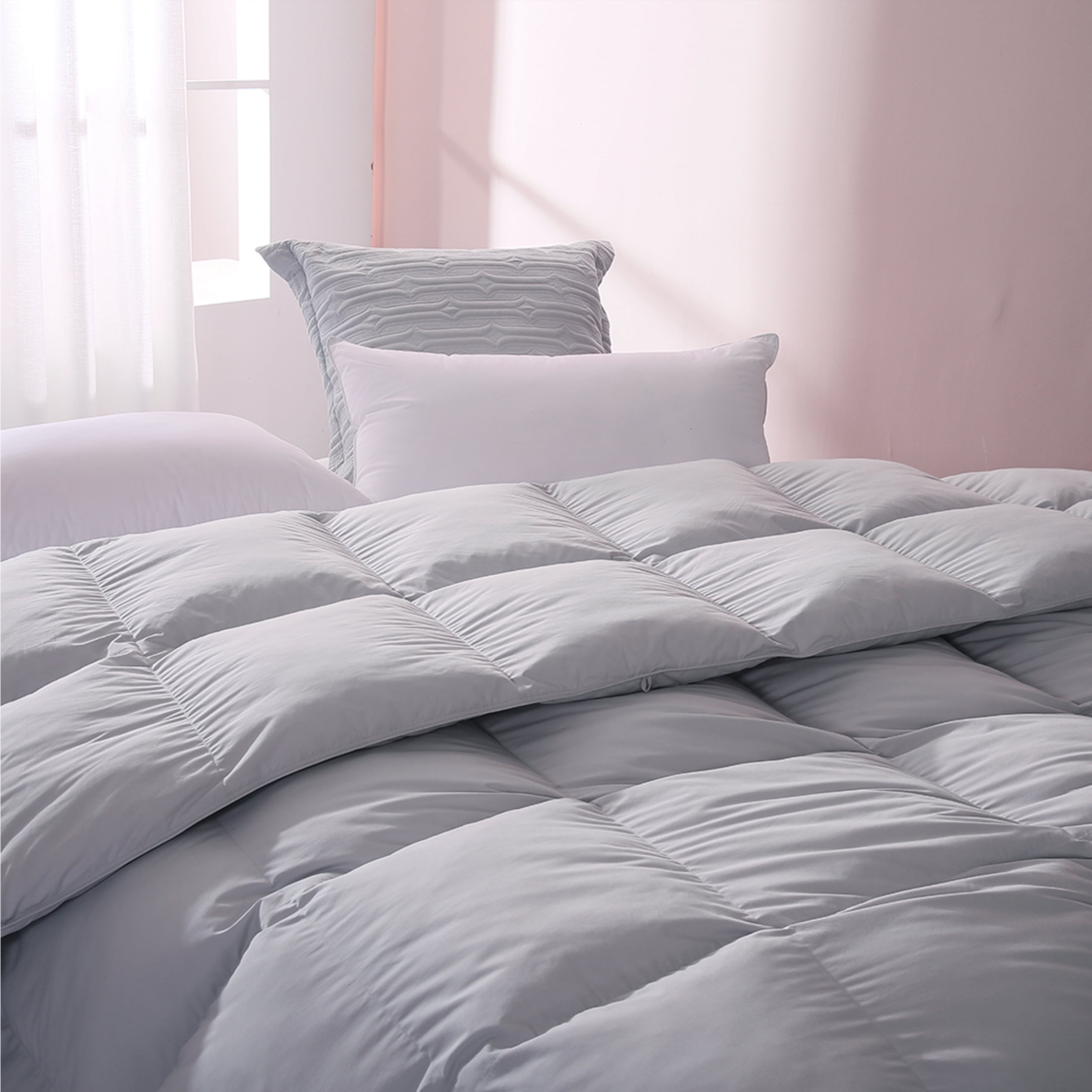 SNOWMAN Tin Grey Queen Size Feather Down Comforter,Ultra Soft Fluffy All Season Warm,Machine Washable Hypoallergenic