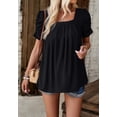 thumbnail image 3 of Square Neck Ruched Sleeve Top, Black, Large, 3 of 5