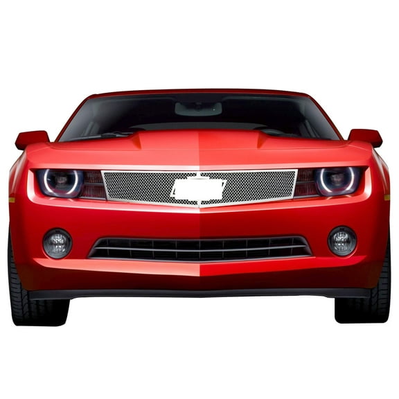 APS Compatible with Chevy Camaro 2010-2013 Short with Logo Show Main Upper Stainless Steel Chrome Mesh Front Grill Grille Insert C76723T