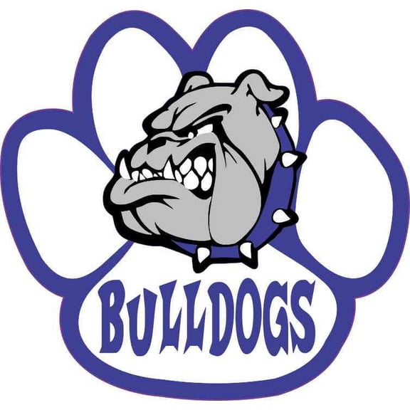 5in x 4.75in Blue and White Bulldog Paw Sticker