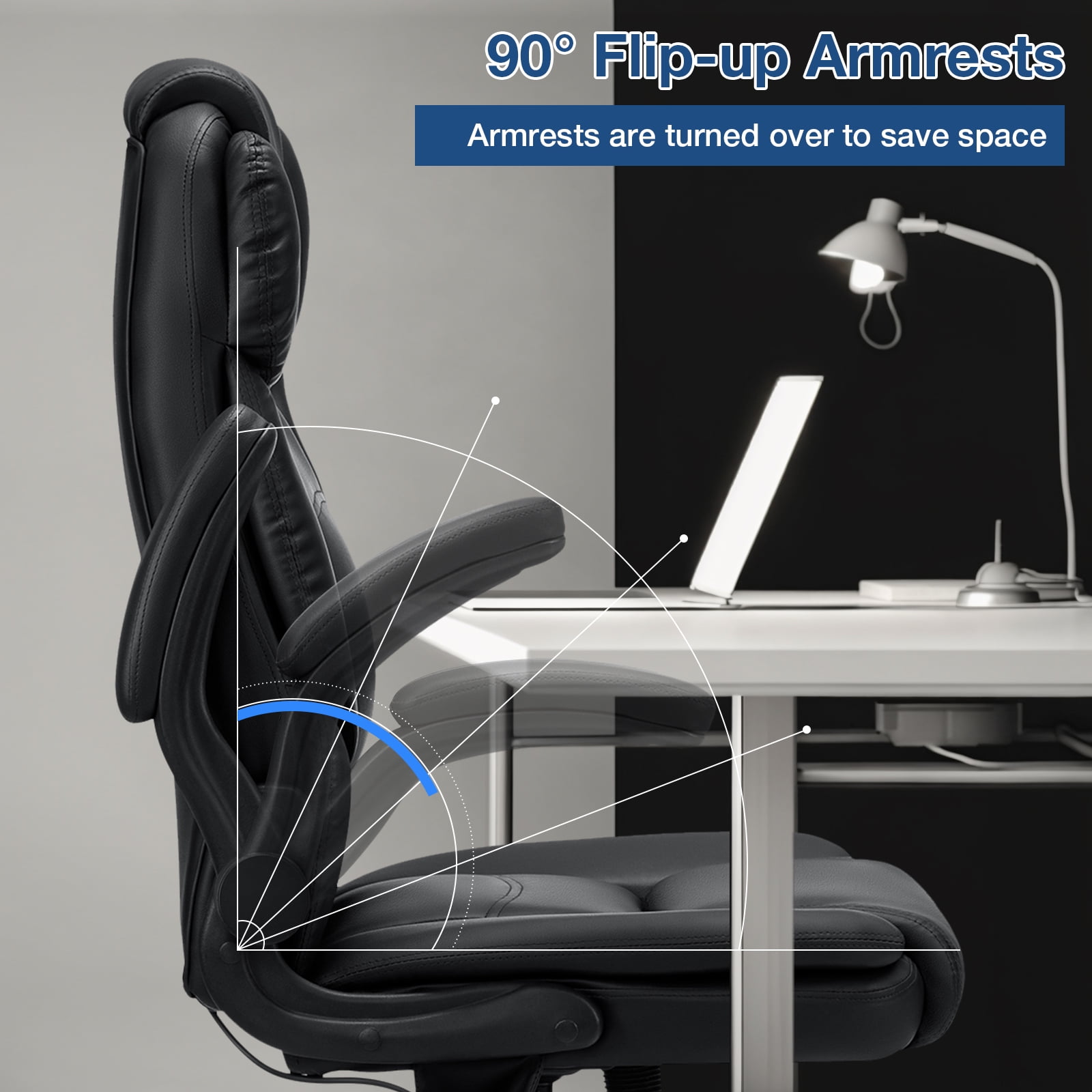 Hoffree Big and Tall Office Chair, 500LBS Executive Desk Chair with Adjustable Lumbar Support Ergonomic Computer Leather Chair with Padded Flip up Arms and Spring Cushion for Home Office