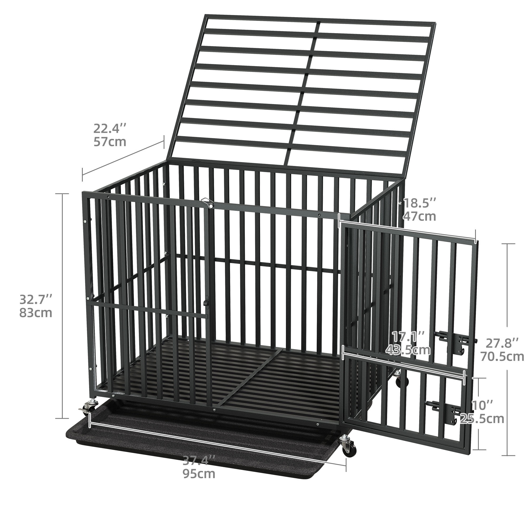 Uforic 38 Inch Heavy Duty Dog Crate with Wheels for Indoor and Outdoor, Large Dog Kennel with Three Doors,Removable Tray