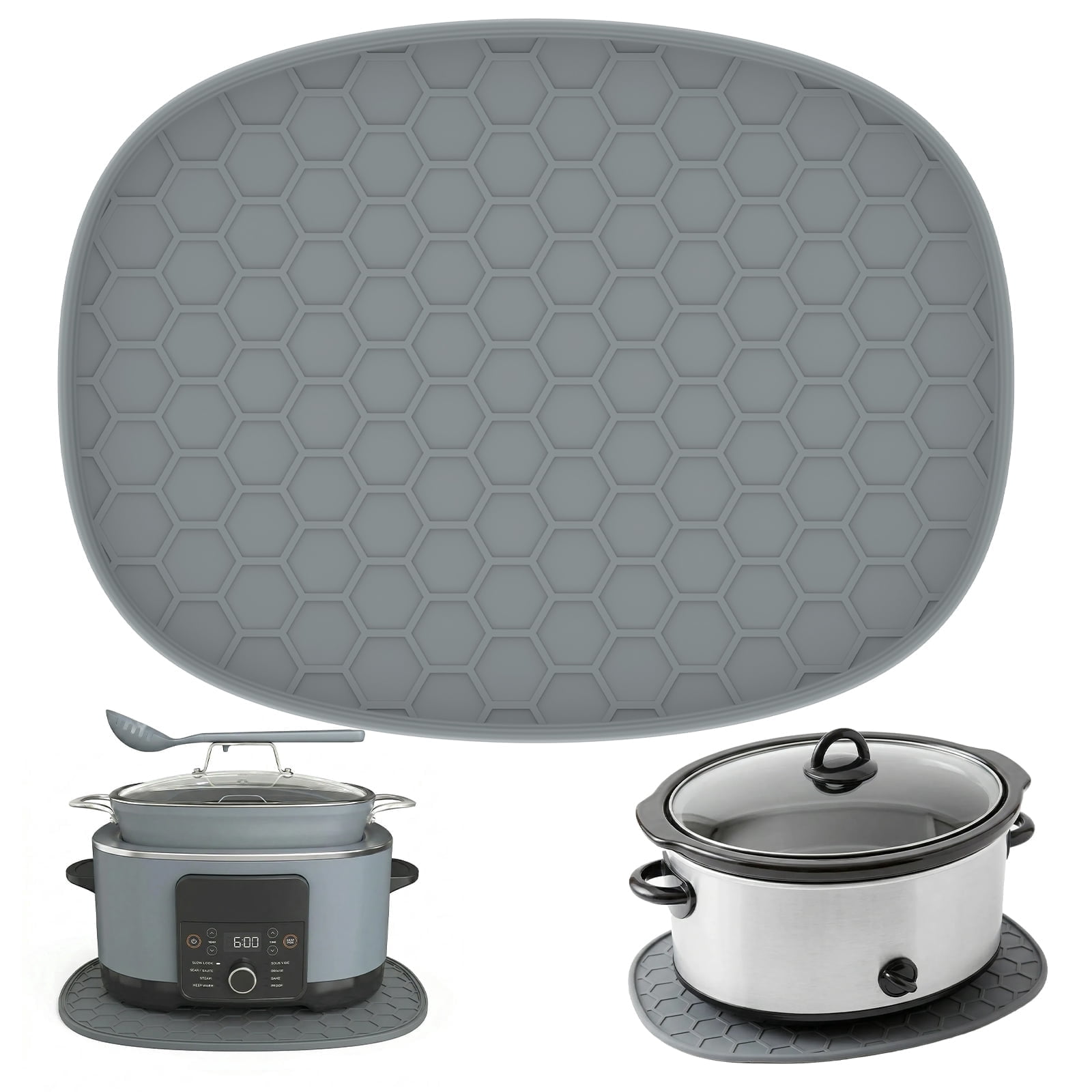 Silicone Heat Resistant Mat for 6 to 8.5 Qt Slow Cooker Countertop Protector, Oval Thickened Kitchen Hot Pad Trivet for Coffee Maker Air Fryer