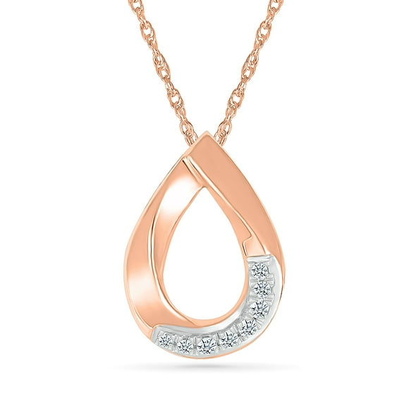 DGOLD 10kt Rose Gold Round White Diamond Pear Shaped Fashion Pendant for Women (1/20 cttw)