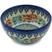 Polish Pottery 5¼-inch Bowl (Red Cornflower And Blue Butterflies Theme) Signature UNIKAT Hand Painted in Poland   Certificate of Authenticity