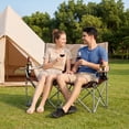 thumbnail image 2 of Gymax Double Camping Chair w/Carry Bag 2 Cup Holders Premium Oxford Fabric for Lawn Brown & Khaki, 2 of 10