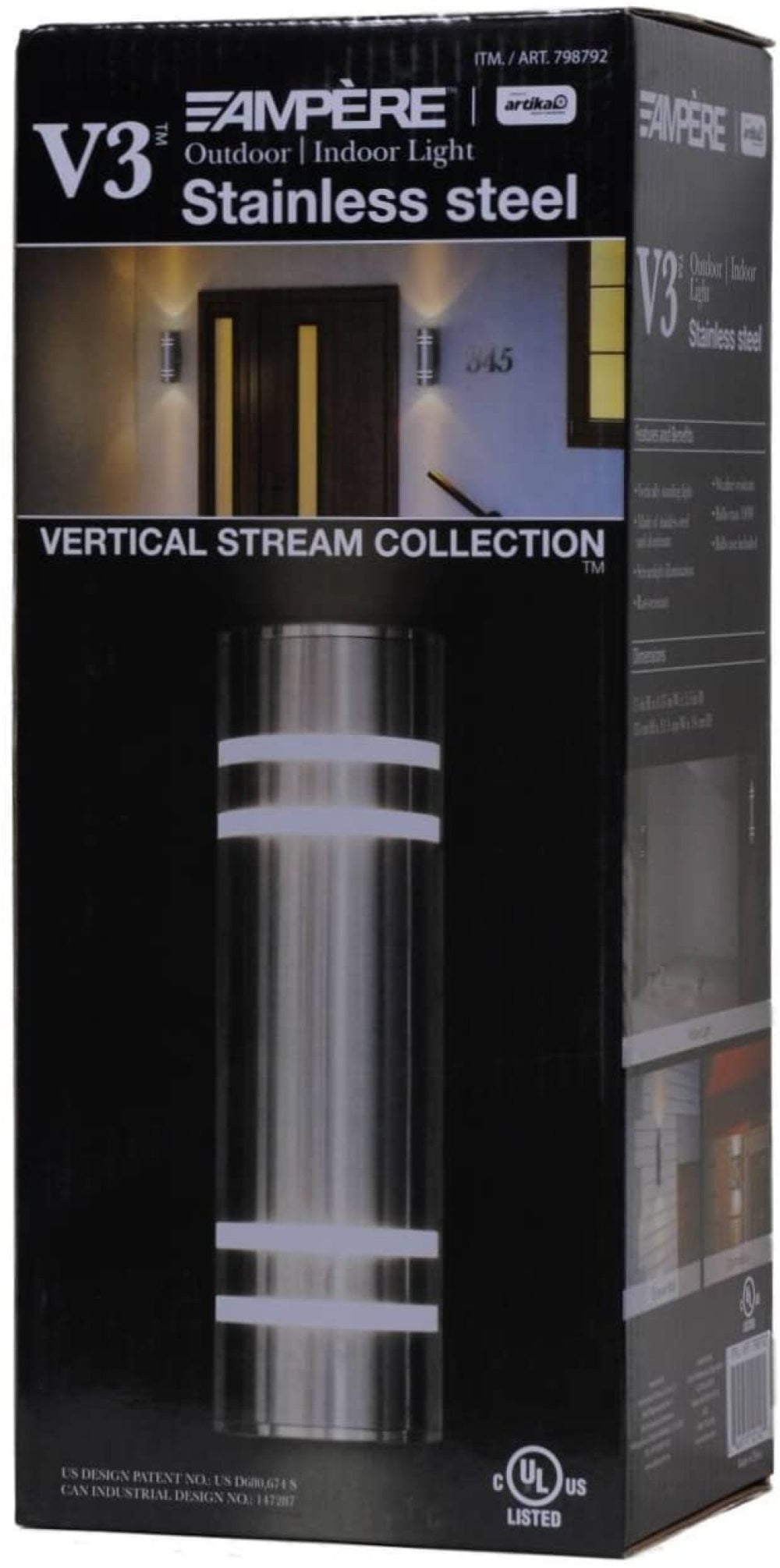 V3 Ampère Outdoor Indoor Black Vertical Stream Collection Wall Lamp Light NEW 