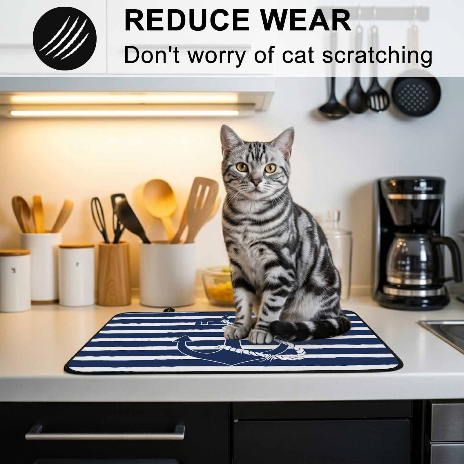 Navy Blue Anchor Nautical Stove Top Cover for Electric Stove, Heat-proof & Non Slip Glass Top Stove Cover Protector, Navy Blue Striped Farmhouse Kitchen Flat Cooktop Rubber Mat 24x21 Inches