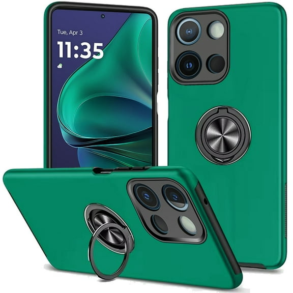 For Motorola Moto G Stylus 5G 2025 Hybrid 360 Degree Rotatable Metal Invisible Ring Stand Holder Slim Fit Magnetic Car Mount Shockproof Cover, XPM Phone Case [Green]