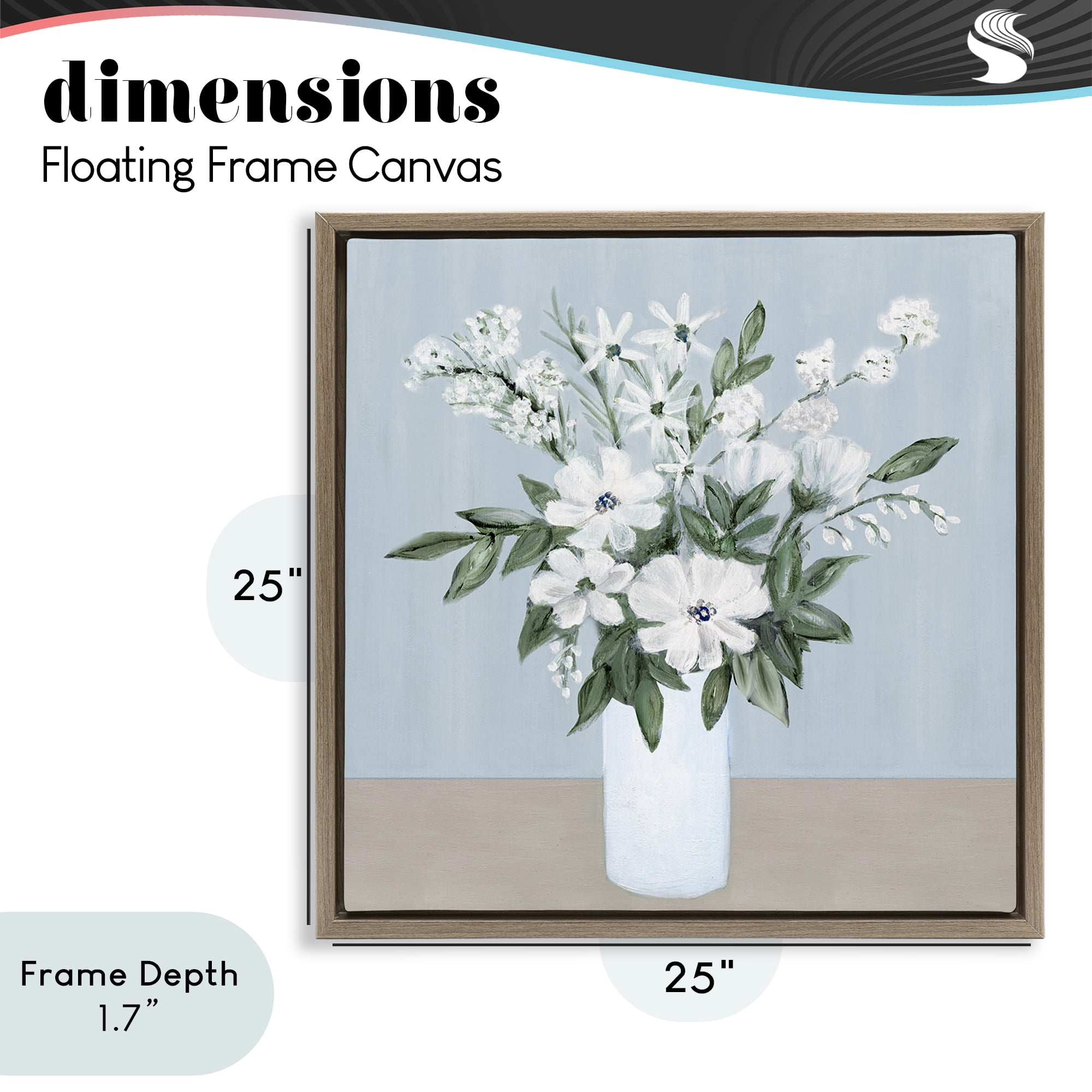 Stupell Industries Mixed White Blooms on Blue Brown Framed Floater Canvas Wall Art, design by Marilyn Dunlap