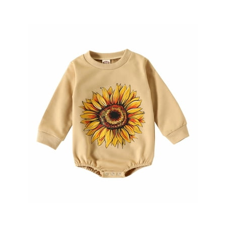 

Genuiskids Newborn Baby Girls Jumpsuits Baby Sunflower Printed Casual Long Sleeves Sweatshirt Romper for Infant