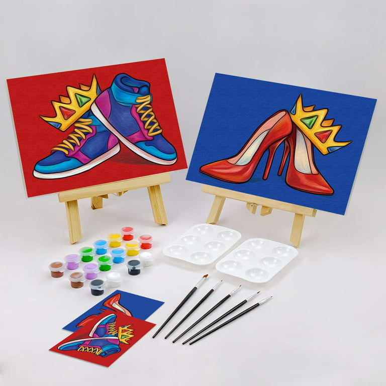 VOCHIC Couples Paint Party Kits Pre Drawn Canvas for Adults for Paint and  Sip Date Night Games for Couples Painting kit 8x10 Crown High Heel  Sneakers（2pack） 
