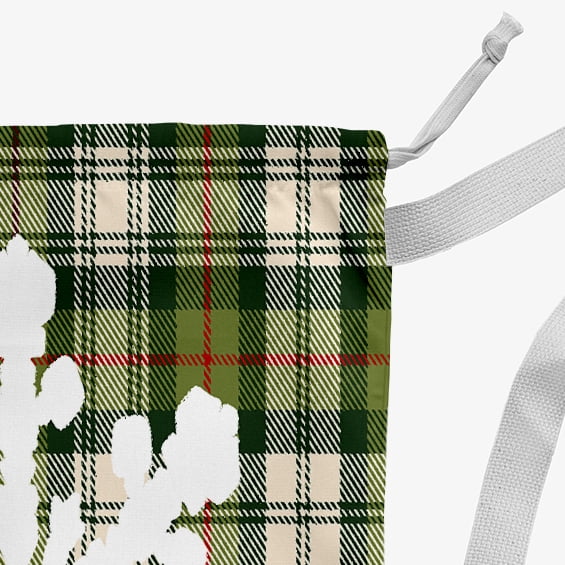 Simply Daisy Snow Flake on Plaid 28 x 36 in Green Laundry Bag