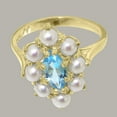 thumbnail image 5 of LBG British Made 9k Yellow Gold Womens Ring Natural Blue Topaz & Cultured Pearl Statement Ring - 33 size options - Size 7.5, 5 of 6