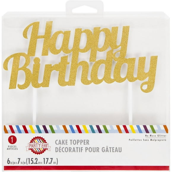 Cake Top HBD Gold Glt, 5.5" x 6.5"